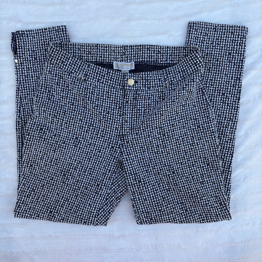 Michael Kors Houndstooth Stretch Dress Pants Career Trousers Black and White